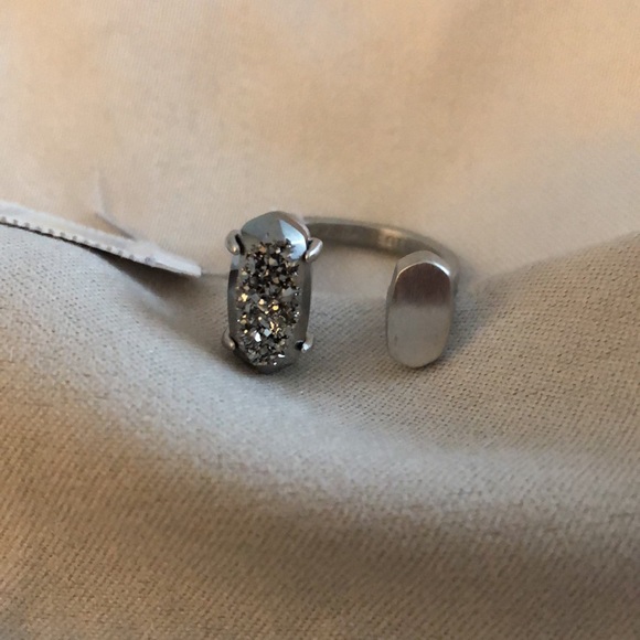 Kendra Scott Pryde Silver Tone Open Ring With Platinum Drusy Stone Size S/M NWT - Picture 10 of 11